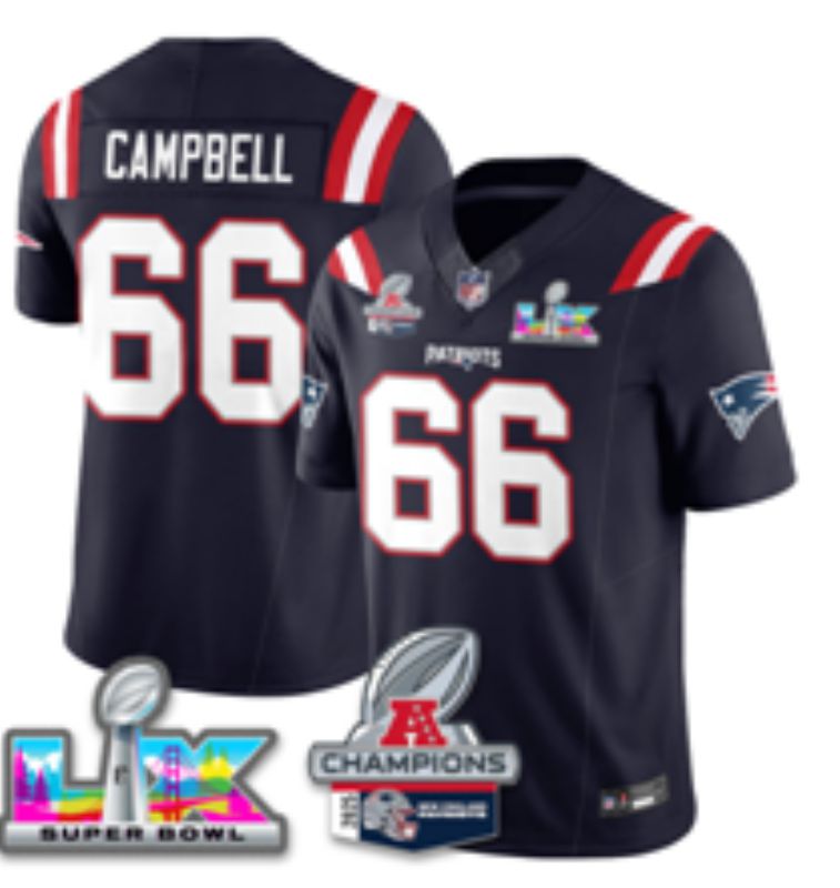 Men 2026 New England Patriots #66 Campbell Blue Super Bowl Nike Limited NFL Jersey style 01->toronto blue jays->MLB Jersey
